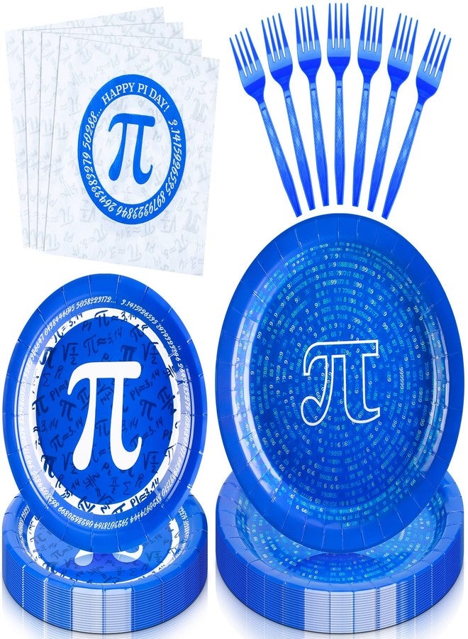 FillTouch 96 Pcs Pi Symbol Party Pie Plates and Napkins Party Supplies Pi Day Math Theme Symbol Decorations Including Disposable Paper Plates Napkins Fork Math Supplies for 24 Guests - Image 1